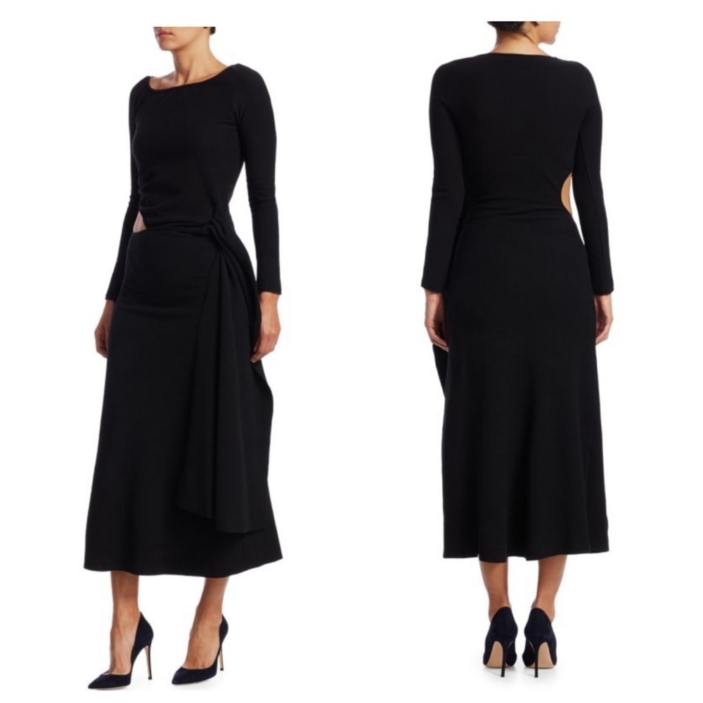 Cult Gaia Tina Side Knot Cutout Ribbed Knit Midi Dress Black XS Long Sleeve - Picture 6 of 9